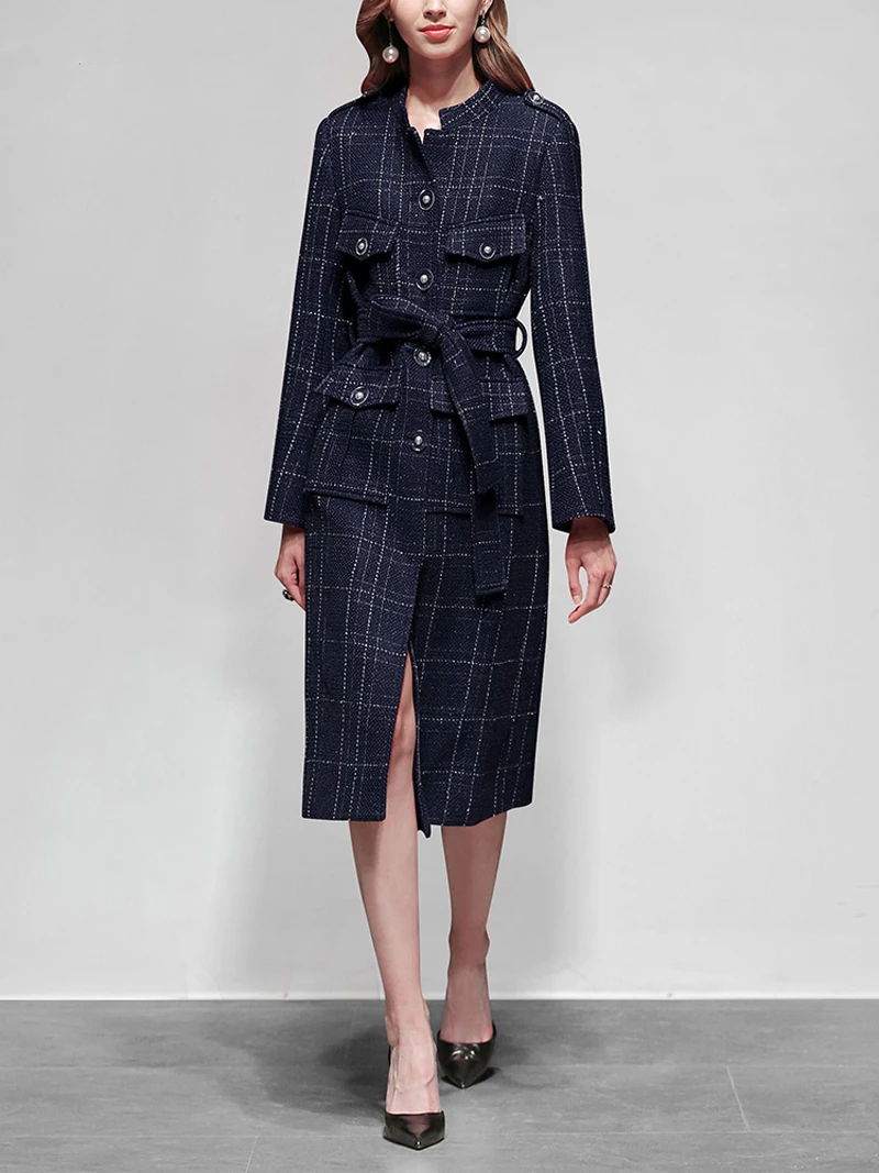 Новое поступление Мода 2019 осенние женские пальто клетчатый узор длинный рукав