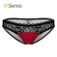 mens floral lace patchwork sissy underwear low waist briefs panties lingerie see through back underpants
