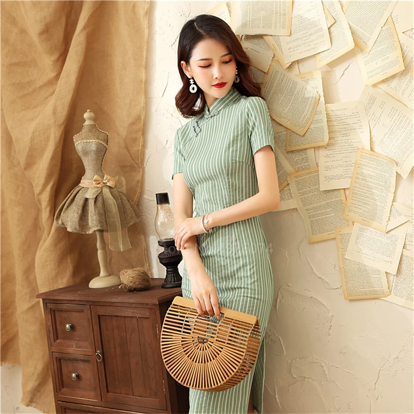 Традиционное китайское платье Ципао в стиле ретро для женщин и девушек