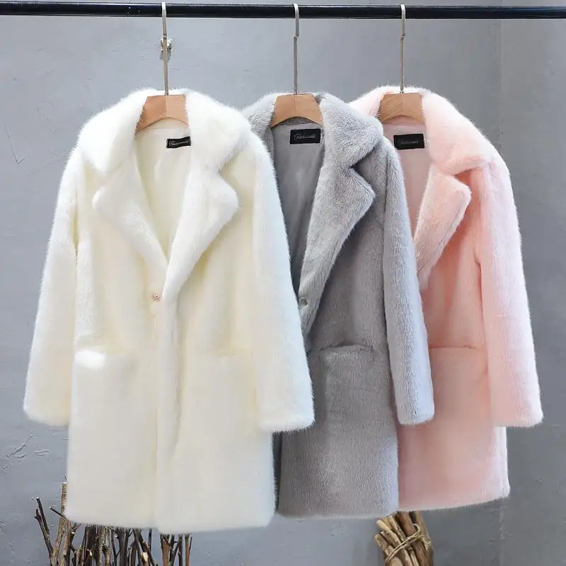 

2021 Winter Thick High Lmitation Mink Plush Fur Coat Female End Rex Rabbit Hair Fur Coats Plus Size Warm Women Faux Fur Coats