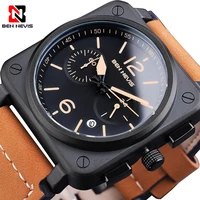 male watches 2021 luxury fashion waterproof square mens watch quartz movement brown genuine leather with gift box relojes