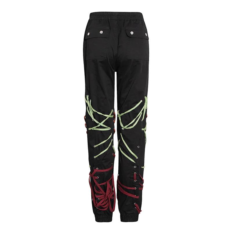 

SISPELL Hit Color Cross Bandage Trousers Female Drawstring Elastic High Waist Pants For Women Streetwear Autumn Fashion New 2020