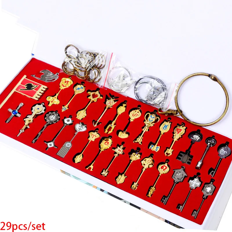 Fairy Tail Lucy Key Keychain Scale Free Pink Tattoo Heartfilia sign of the zodiac Keyring necklace Fairy Tail Cosplay Set figure