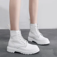 lychee pattern soft leather eight hole martin boots womens pure white leather motorcycle boots cowhide couple short boots