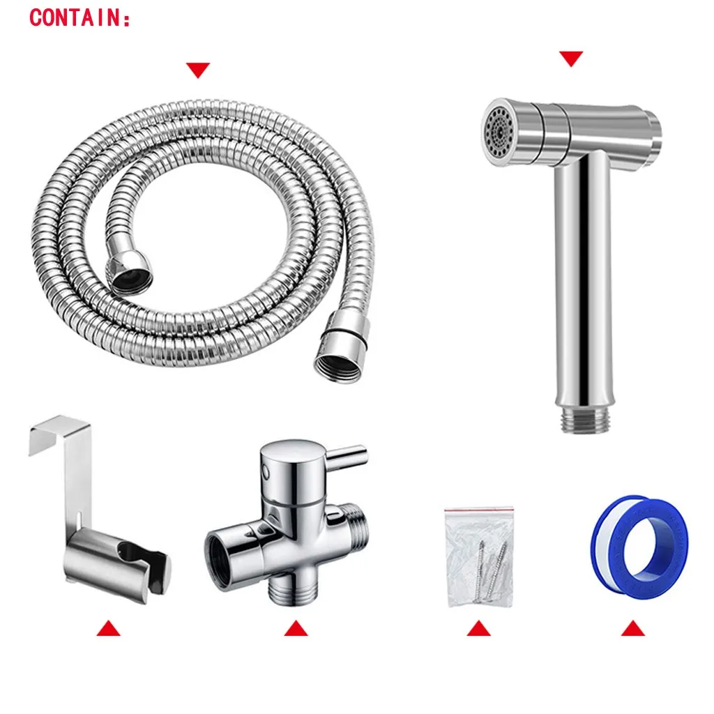 

Stainless Steel Self-Cleaning Shower Head Personal Hand-Held Shower Nozzle Flusher Set Bathroom Toilet Bidet Spray Cleaner #40