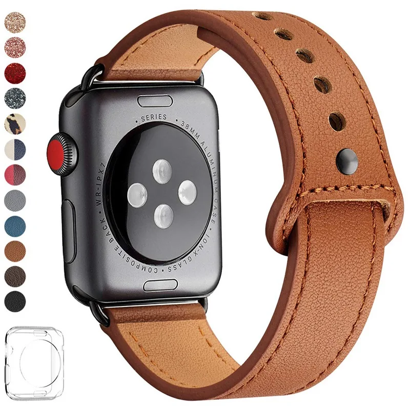 black connector Натуральная кожа петля ремешок для apple watch band 44 мм 40 мм, 42 мм, 38 мм, ремешок для наручных часов iwatch, версия 4/3/2/1 Часы браслет аксессуары - Цвет ремешка: black connector