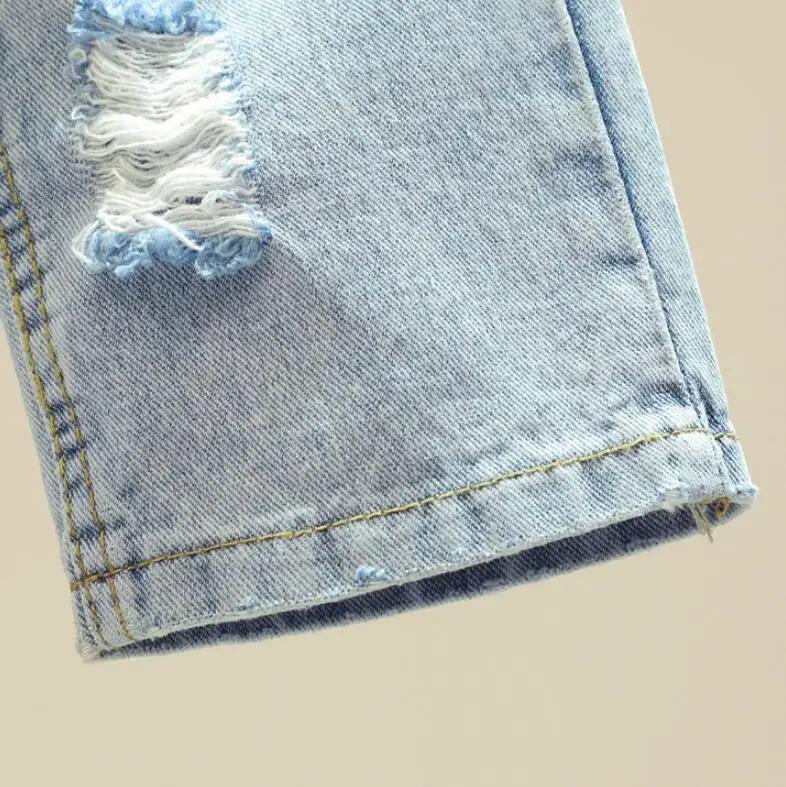 

Women Large Size Casual Loose Beaded Hole Straight Denim Pants 2021 Spring Summer Lady Ripped Ankle Length Jeans Feminina f108