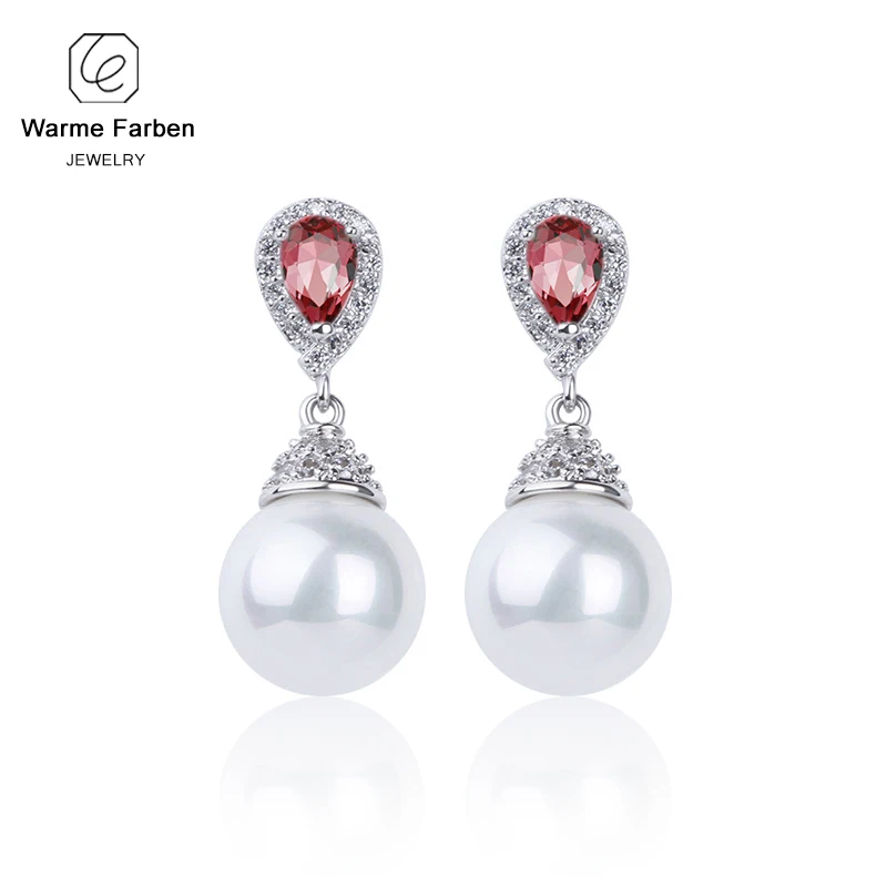 Warme Farben 925 Серебряные женские серьги сделанные с кристаллами Swarovski элегантные жемчужные висячие серьги Модные ювелирные изделия Свадебные серьги - Цвет камня: Красный