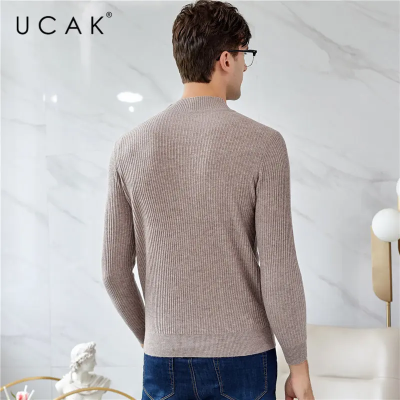 UCAK бренд мериносовой шерстяной мужской свитер уличная Slim Fit Pull Homme Осень Зима Водолазка свитера кашемировый пуловер для мужчин U3046