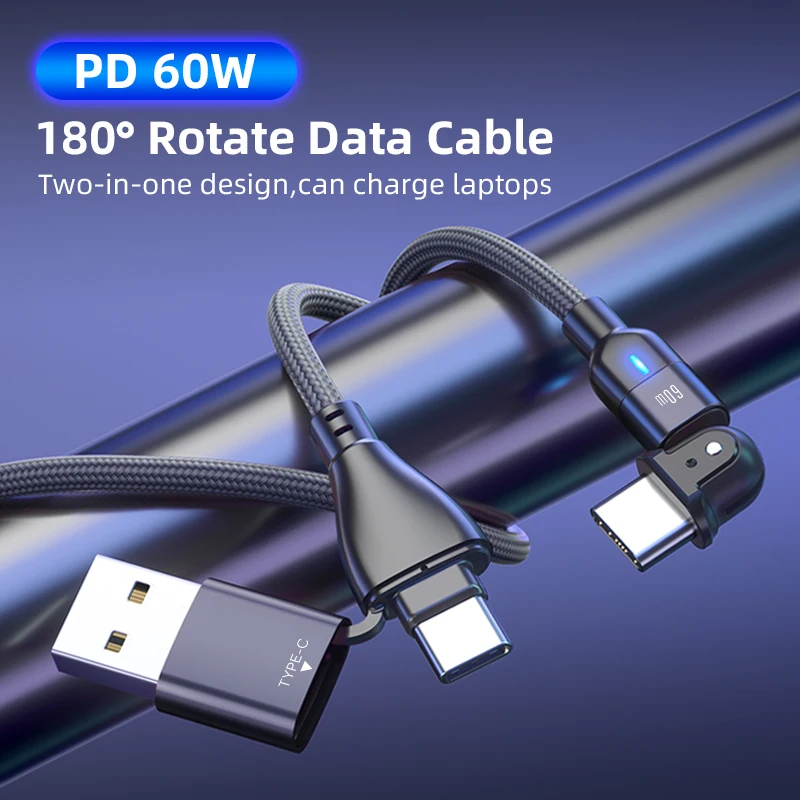 

180° USB C TO USB C Cable Type c PD 60W For Samsung S 20 10 Note10 Note9 For Fast Charging USB C for redmi 11 HUAWEI P20 P30 Pro