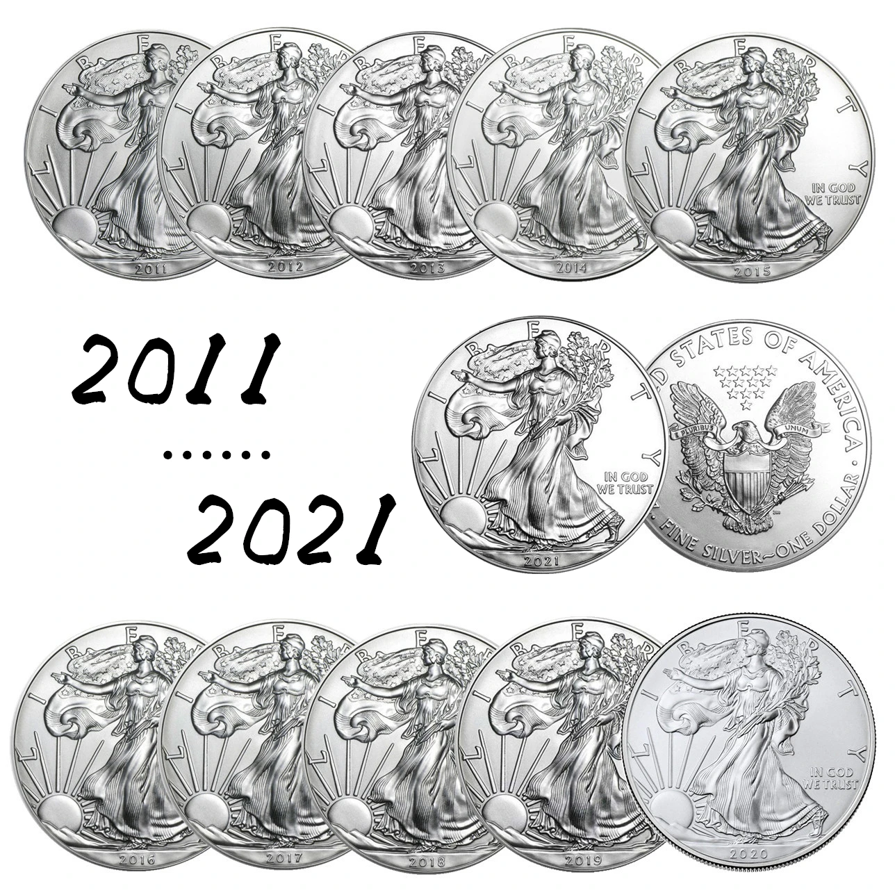 11 шт. немагнитные Юбилейные Монеты США серебро 999 пробы Соединенные Штаты свободы