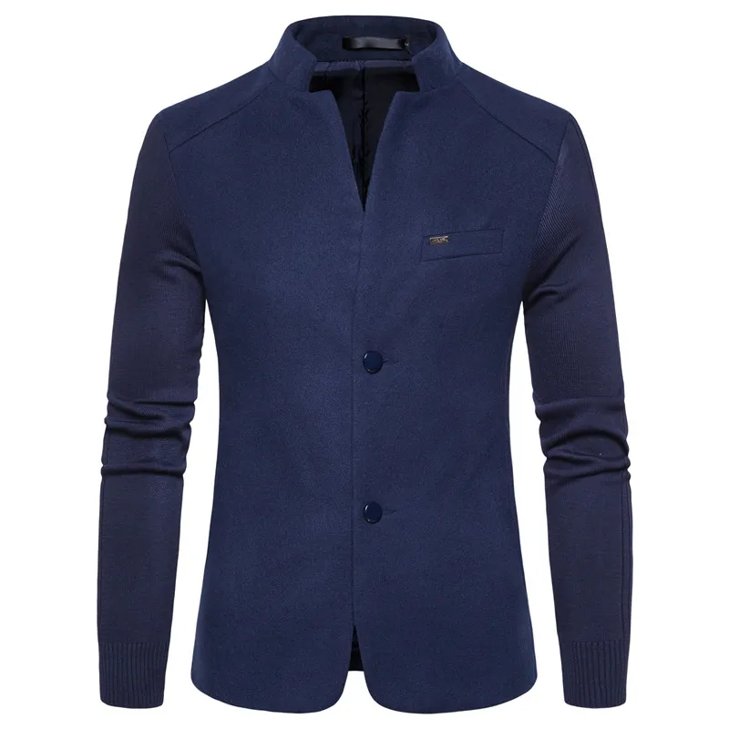 

2021 New Spring Social Business Blazers Men Solid Color Stand Collar Slim Single Breasted Men's Jacket Casual Simple Men Jackets