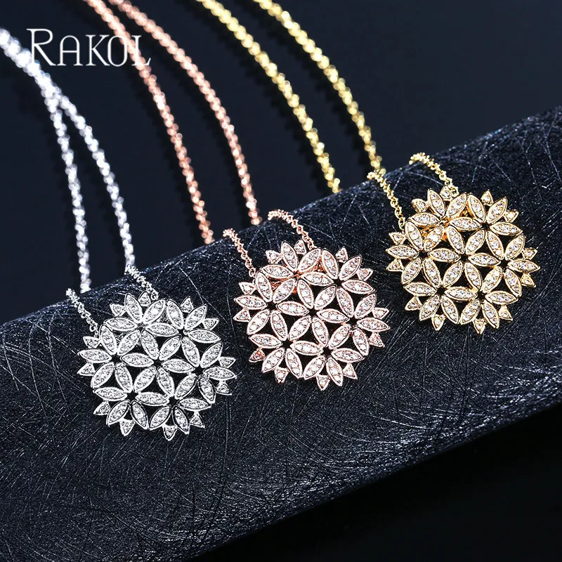 Цветочное украшение RAKOL с выложенным цирконом цепочка Великолепный золотой