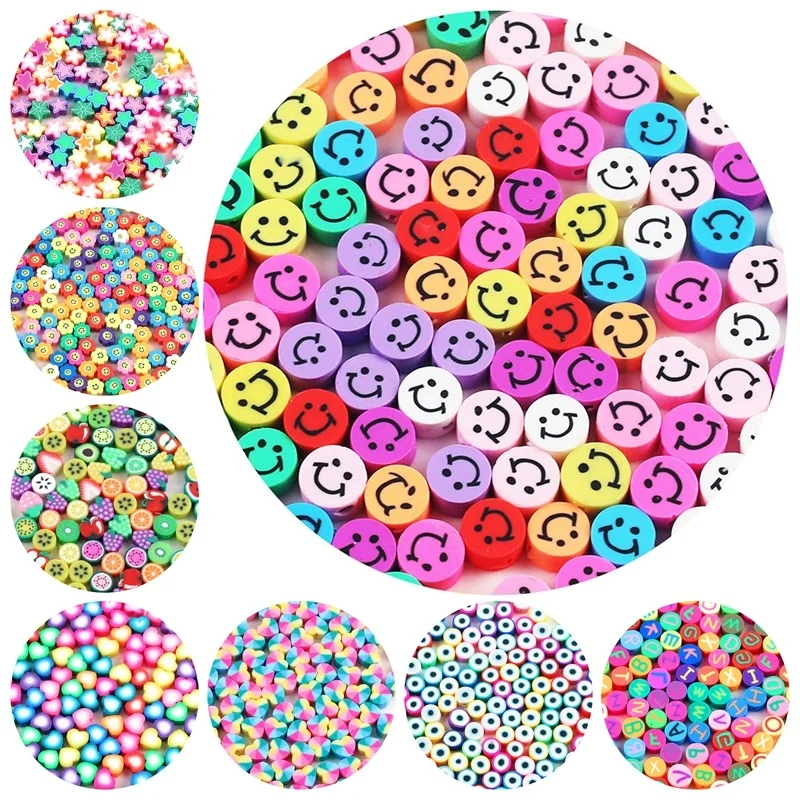 30pcs 10mm Smile Fruit Heart  Polymer Clay  Mixed Polymer Clay Spacer  For Jewelry Making DIY Bracelet Nelace