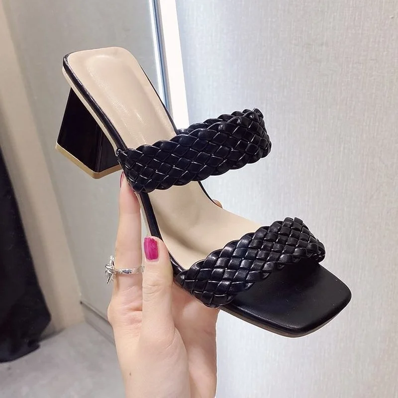 

2021 New Women Brand Summer Slides High Quality Weave Open Toe Flat Casual Slipper Leisure Sandal Female Beach Flip Flops