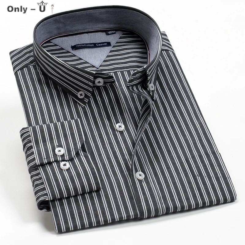 

3XL-12XL elegant classic comfortable 100% cotton men's business gentleman casual striped shirt 2020 autumn new brand youth shirt