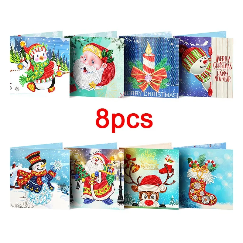 8pcs HOMFUN алмазная живопись поздравительные открытки мультфильм Рождественские открытки на день рождения 5D DIY детский Фестиваль вышивка поздравления открытки подарок - Цвет: 8pcs