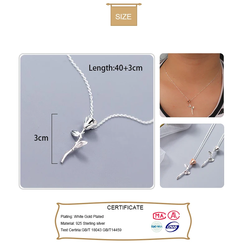 Кулон в виде розы из серебра 100% пробы длиной 40 см|Ожерелья| |