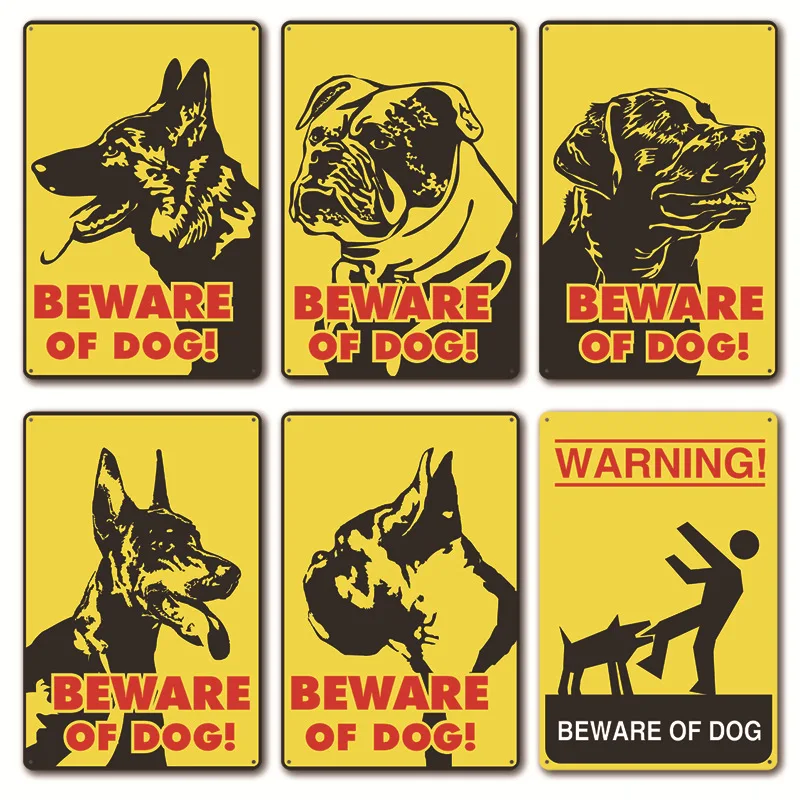 

Beware of Dogs Vintage Poster Bulldog Metal Tin Signs Pub Bar Cafe Home Decoration Pug Labrador Wall Art Plate Wall Decor