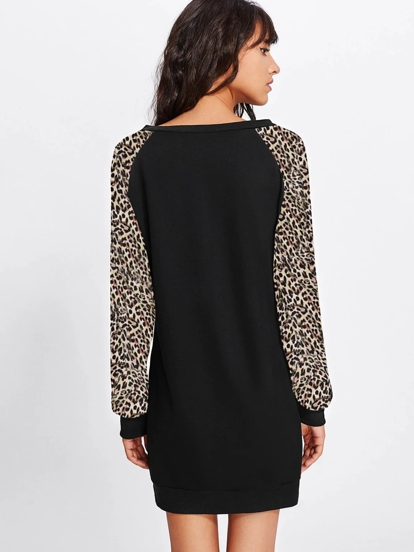

2019 Cross-Border Popular Women's round Neck Long-Sleeved Pullover T-shirt Stitching Printed Leopard Print Long Jumper