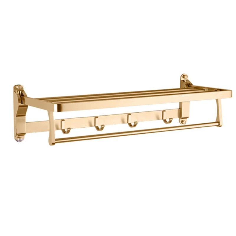 

Towel Holder Bathroom Space Aluminum Rose Gold Hanger Fold Matt Bath Towel Rack Wall Mount Washroom Shelf