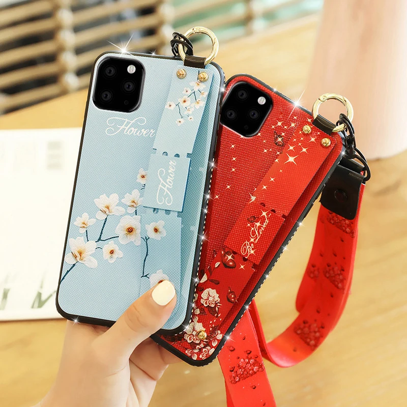 Teppka Case For iPhone 11 Pro Max Xs max Xr 7 6S 8 6 Plus Bling Glitter Strap wristband Embossing Cover |