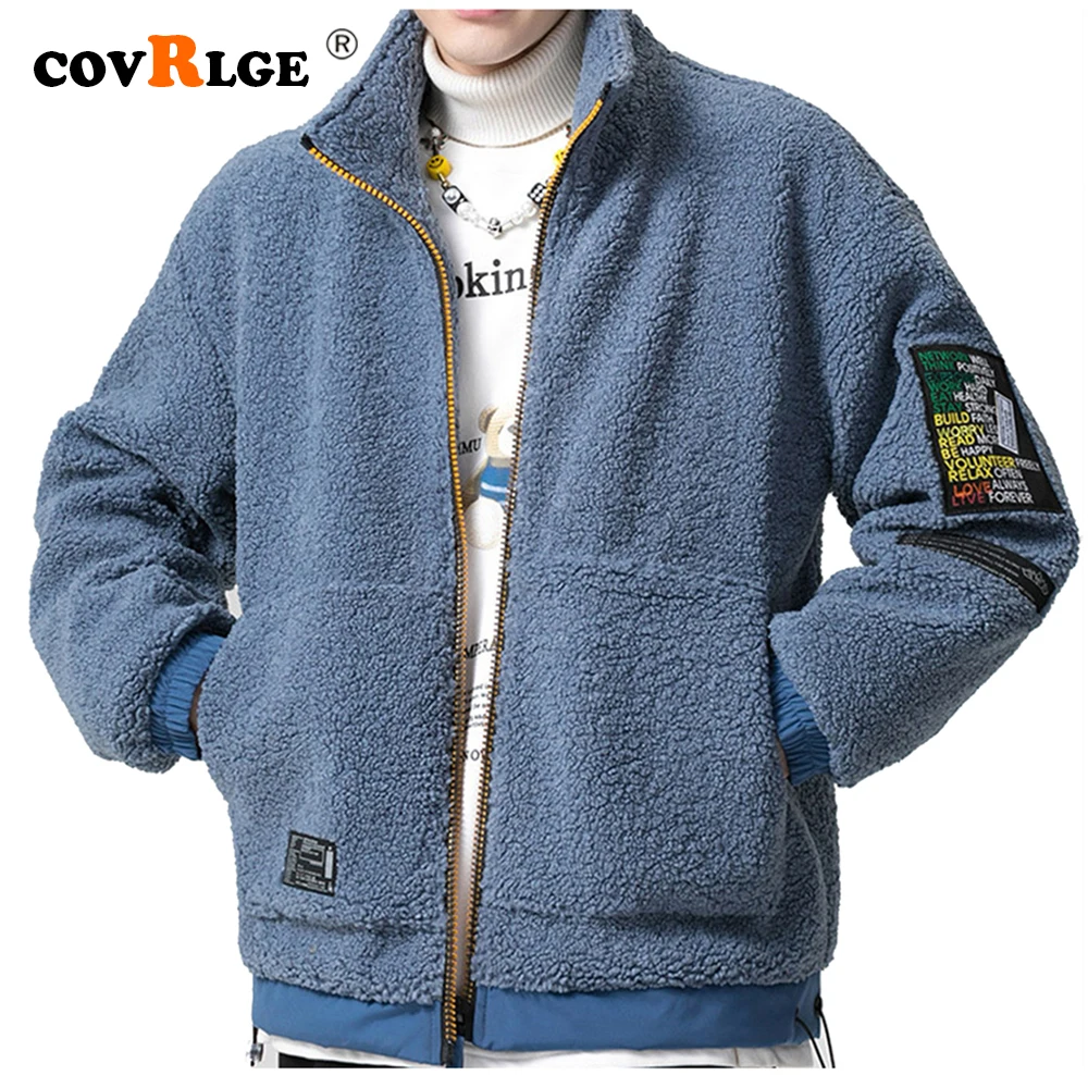 Covrlge Men Zipper Lambswool Coat Winter New Youth Trend All-match Jacket Men's Slim Fashion Warm Jacket Streetwear Male MWM112