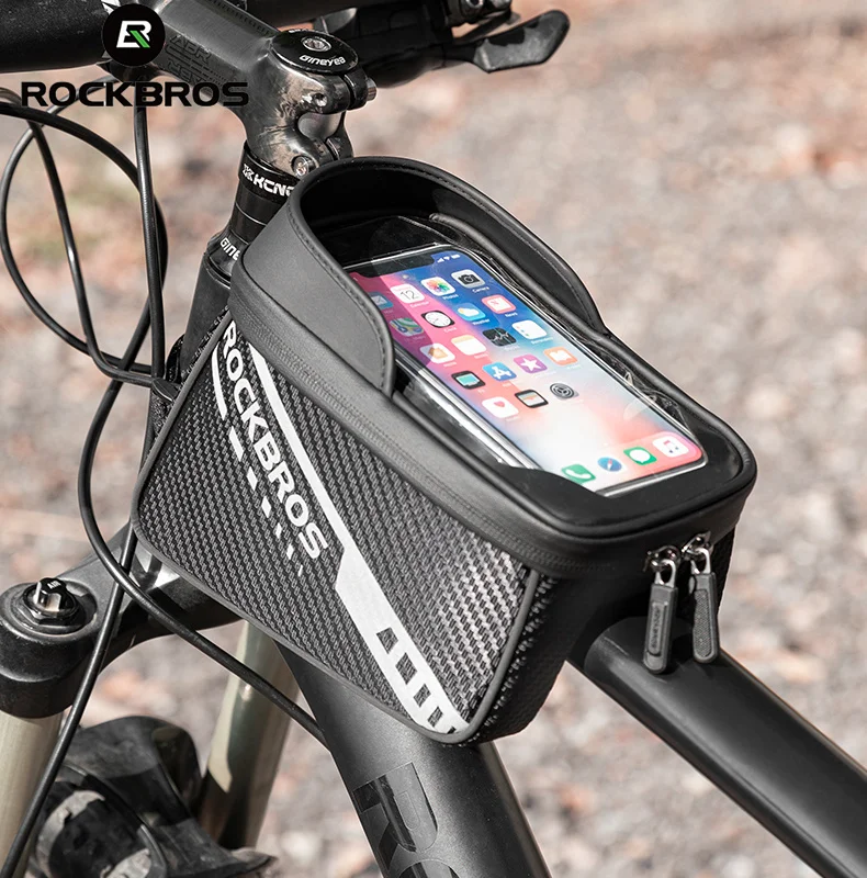 

ROCKBROS Front Bicycle Bag Sensitive Touch Screen Reflective Bike Bag 1L Double Zipper Separate Storage Bag MTB Bike Accessories