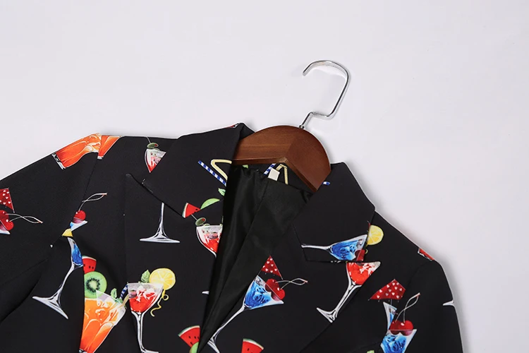 SEQINYY Black Blazer Autumn New Fashion Design Long Sleeve Women Wine Glass Printed Female Jacket