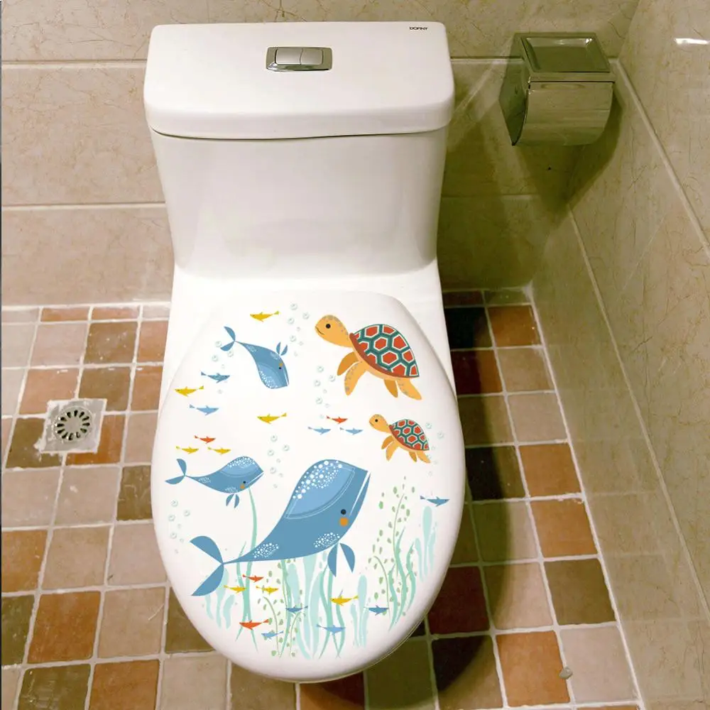 

Ocean World Toilet Stickers 3D Whale Vivid Wall Stickers Fashion Bathroom Decor DIY WC Washroom Posters Cartoon Wall Art Decals