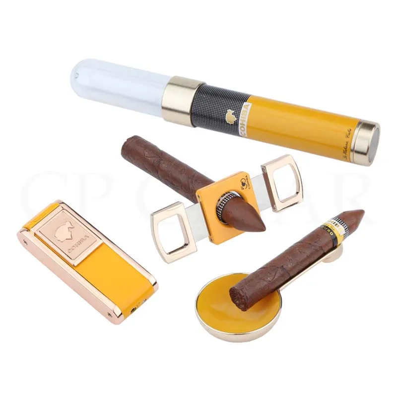 COHIBA набор 2 фонарь Зажигалка газовый металлический сигары резак острый Карманный