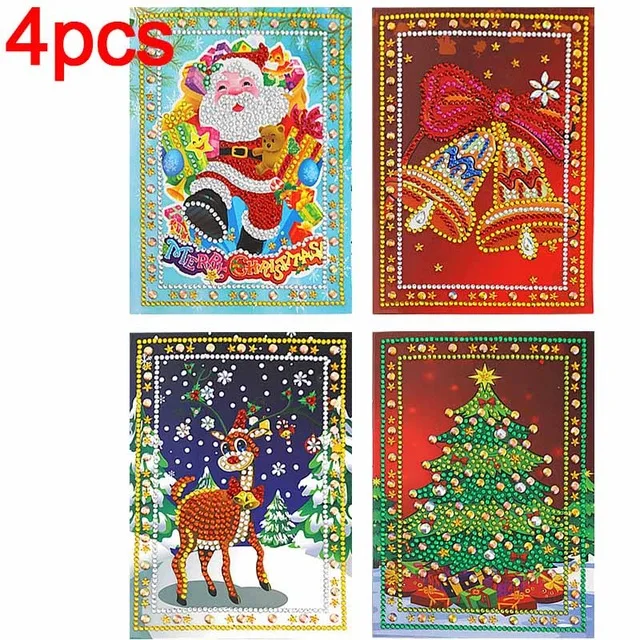 4pcs DIAPAI Алмазная картина поздравительные открытки мультфильм Рождественские открытки на день рождения 5D DIY Дети фестиваль вышивка поздравления открытки подарок - Цвет: 4pcs