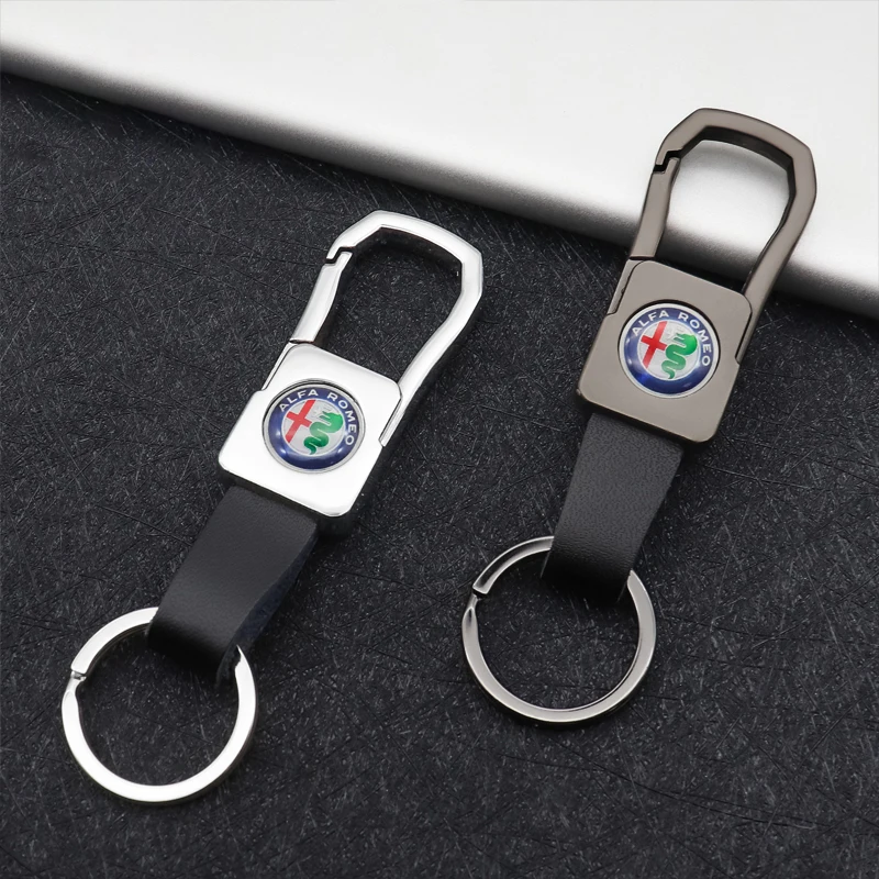 

High quality metal leather logo keychain car accessories suitable for Alfa Romeo- Giulia Stelvio MiTo ALFA 4C 147 156 159 166 8C