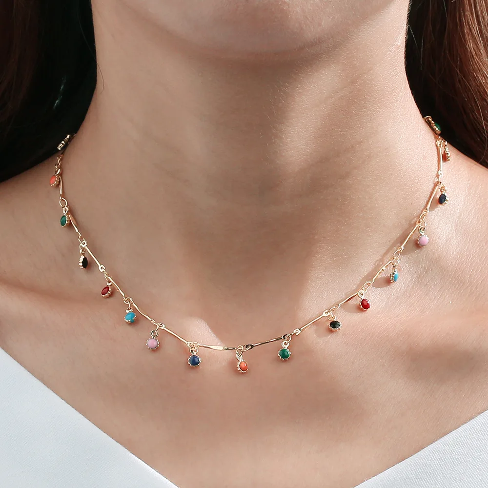 

Bohemian Rhapsody colorful stone necklace versatile candy color ball single layer Necklace