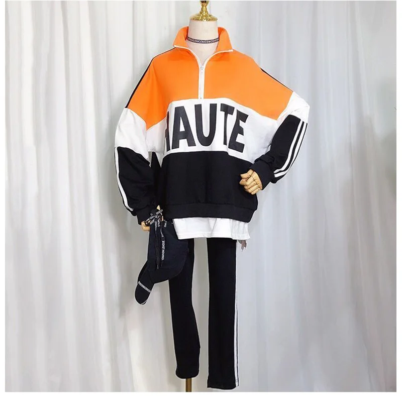 Женский повседневный костюм 2019 спортивный женский осенний из двух частей цвета с