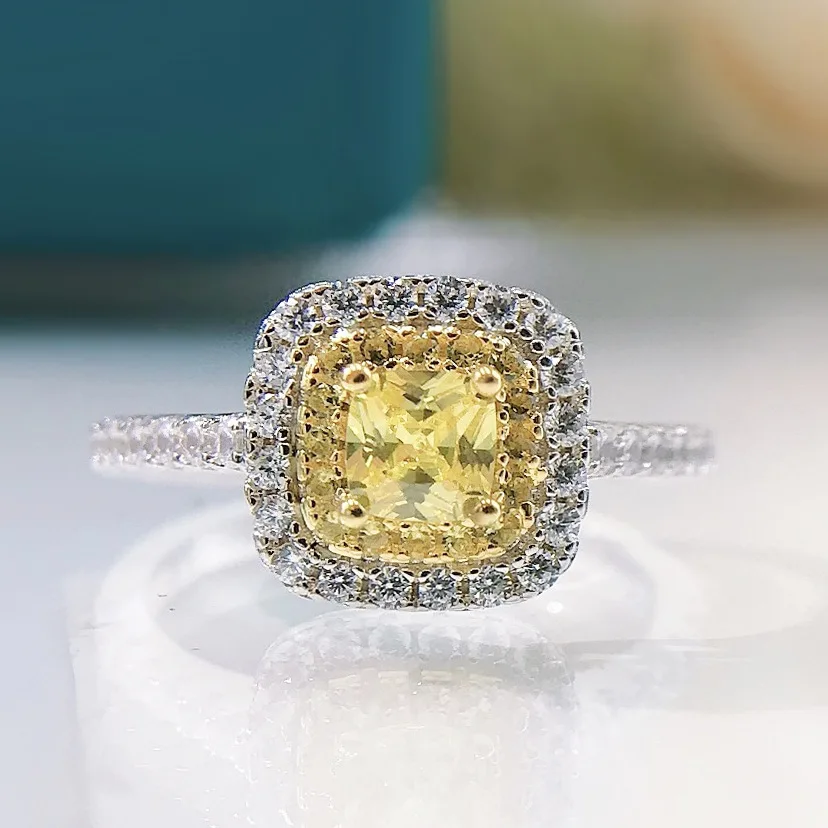 

Charms 4MM Created Moissanite Citrine Ring For Women Promise 925 Sterling Silver Jewelry Romantic Anniversary Engagement Gifts