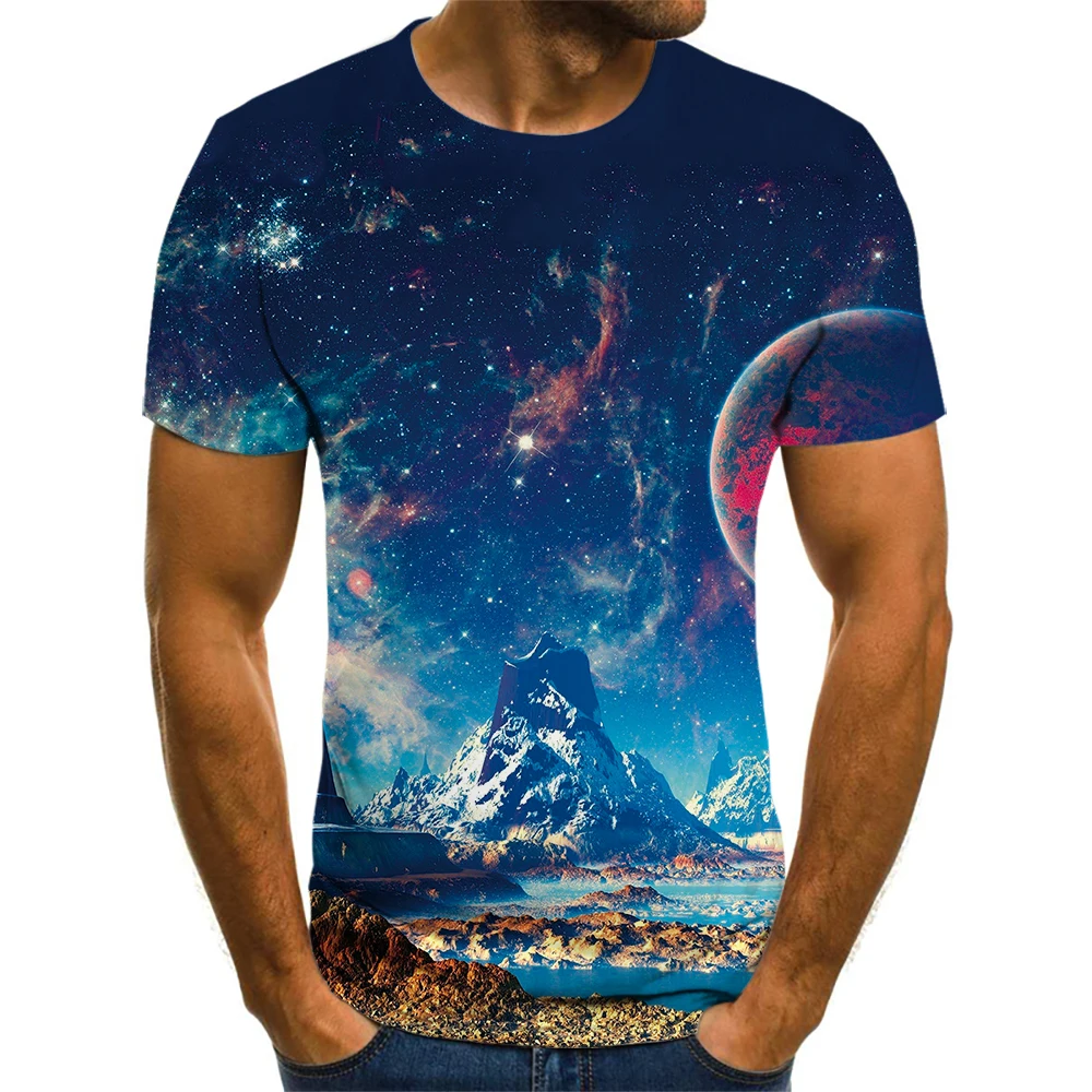 

Новые товары популярны в 2021 году, Мужская футболка в джентльменском стиле с 3D принтом планеты, короткими рукавами, забавная Летняя мода