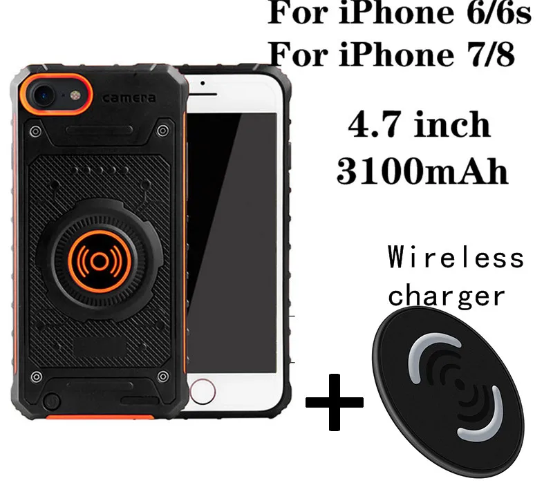 4.7-Orange charger 3100 мАч беспроводной чехол для iPhone 6 питания 6S тонкий ударопрочный зарядное устройство батарея чехол для iPhone 7 8 Внешний аккумулятор Зарядка задняя крышка - Цвет: 4.7-Orange charger