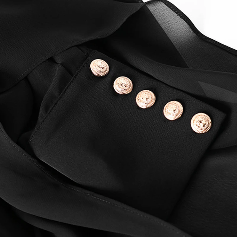 

S-XL High Quality 2020 New Fashion Chiffon Shawl Sleeve Long Sleeve Double Breasted V-neck Casual Commuter Woman Dress