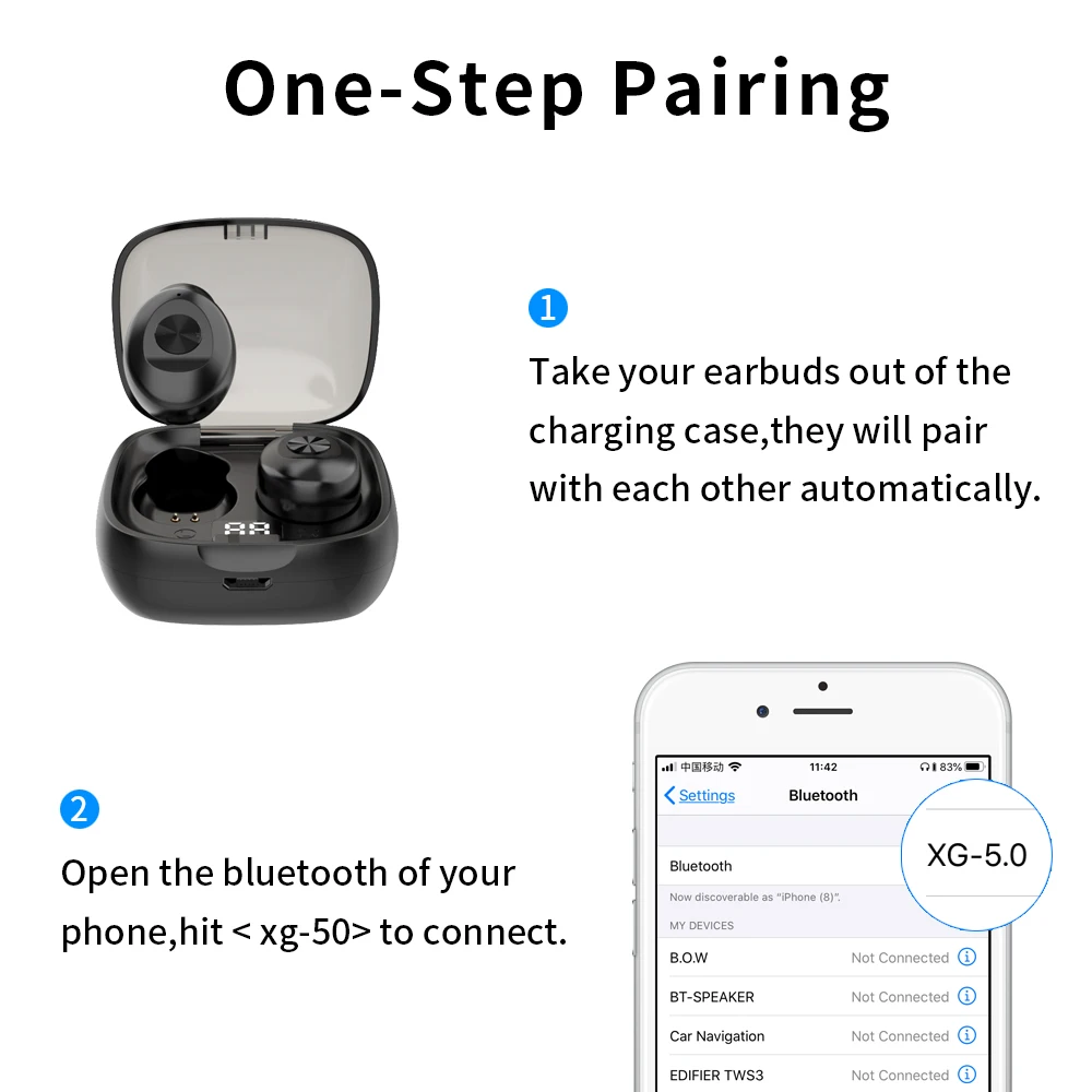 

TWS Bluetooth Earphone Wireless Headphones Sport Earpiece Mini Headset 3D Stereo Sound Earphones with Mic and Charging Box