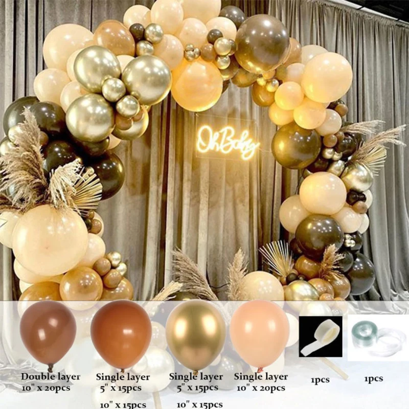 

100pcs Coffee Balloons Arch Kit Garland Brown Gold Balloon Globos Girl Birthday Party Decoration Baby Shower Wedding Supplies