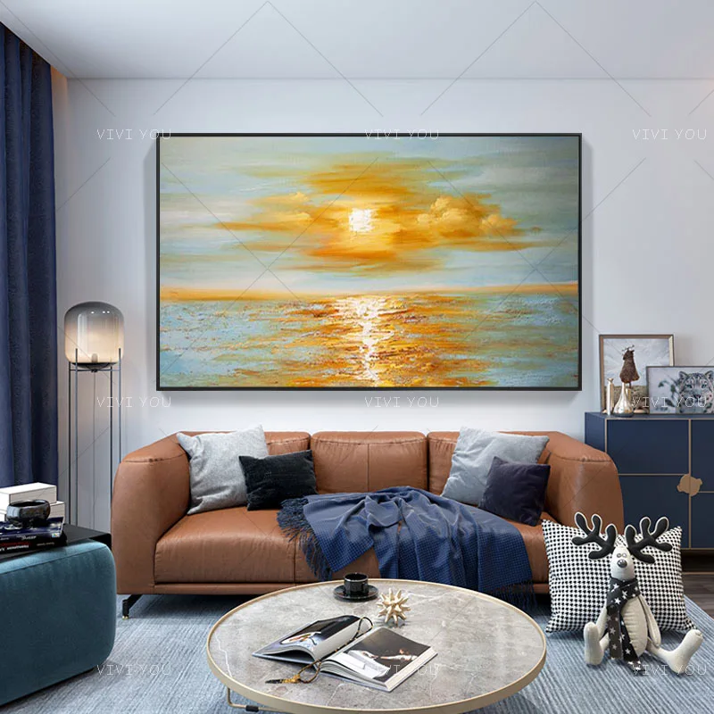 

Golden Sea View Colorful Forest Sunset Oil Painting Canvas For Room Decor Modern 100% Handmade Picture Hand Painted Painting