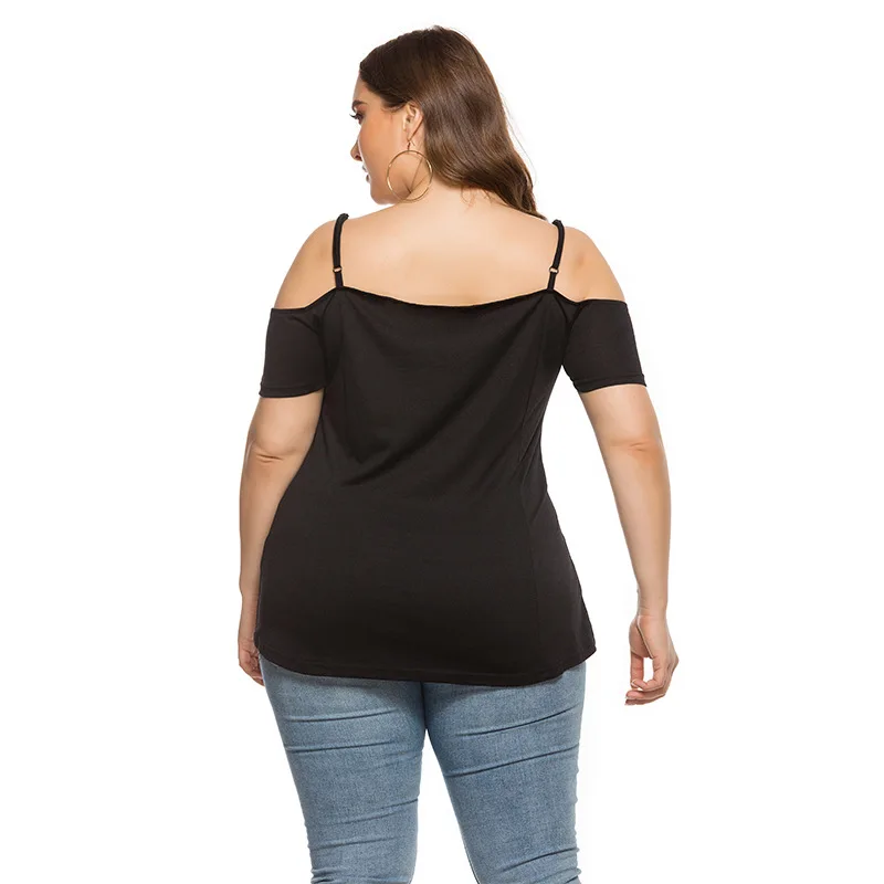 

Summer 2020 new foreign trade European and American plus-size women's top halter belt short sleeve embroidered T-shirt
