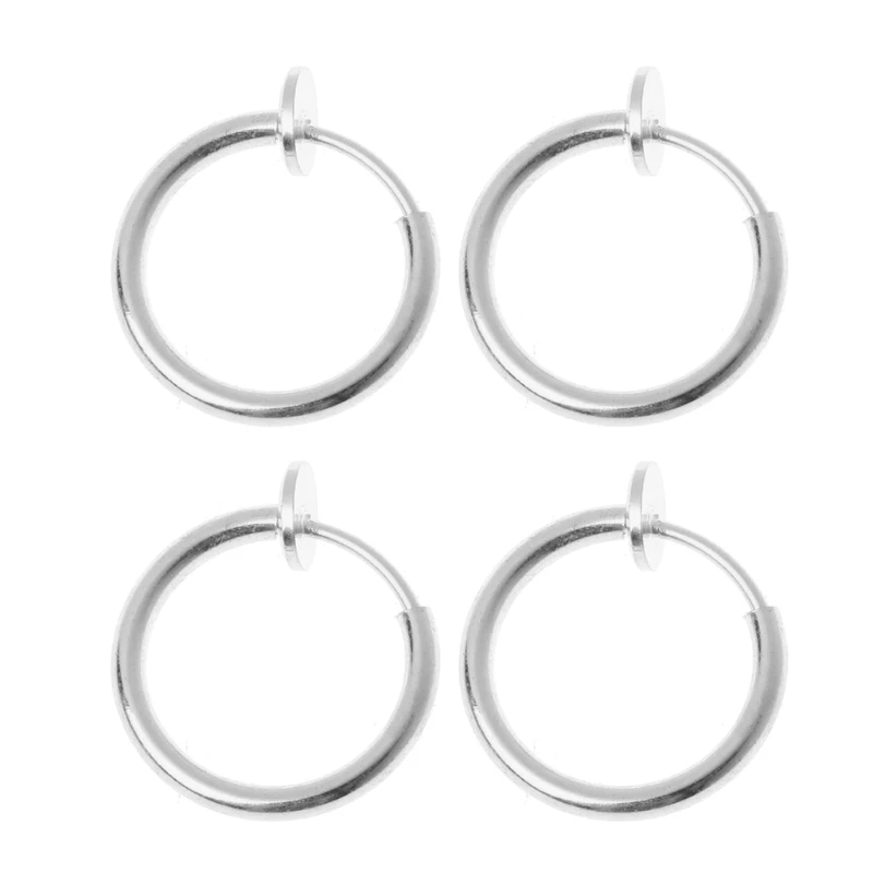 

4Pcs Clip on Fake Earrings Hoop Non-pierced Nose Rings Lip Ear Clip Body Jewelry R2LE