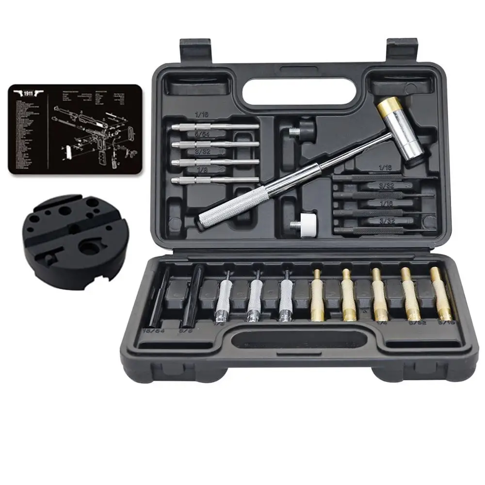 BESTNULE 26 Pcs Roll Pin Punch Set, Gunsmithing Punch Tools, Made of Solid Material Including Bench Block and Gun Cleaning Mat