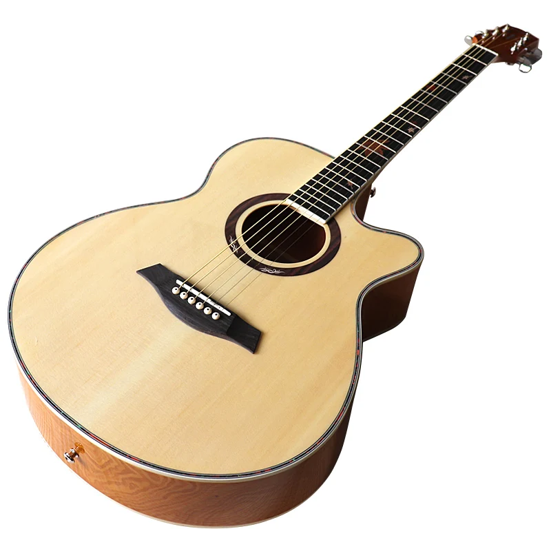 

Maple leaf fretboard 40 inch electric acoustic guitar cutaway design 6 string ashwood folk guitar with celluloid binding