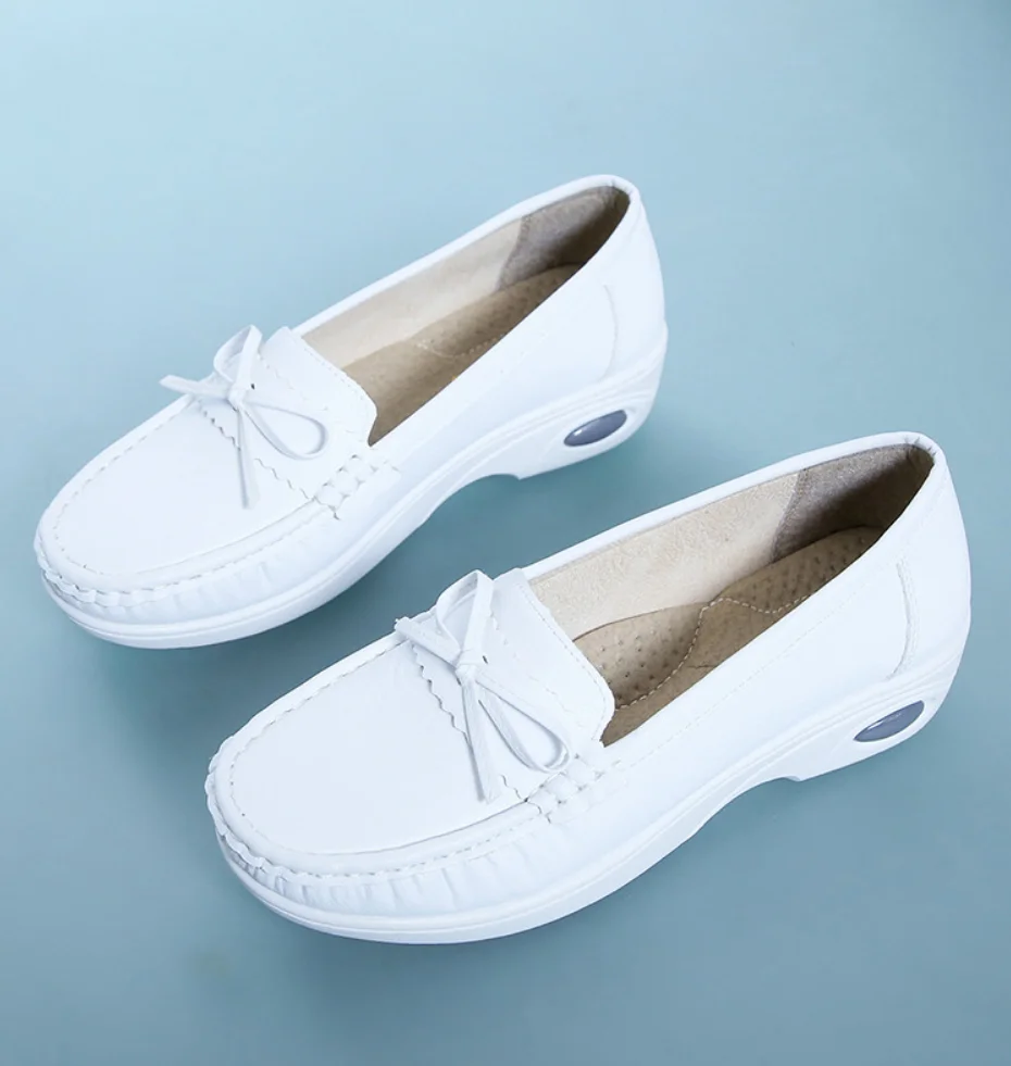 

Spring Bow Tie Women Shoes Comfortable Slip On Loafers Breathable Ballet Flats Black/White Nurse Casual Shoes Mujer Zapatos