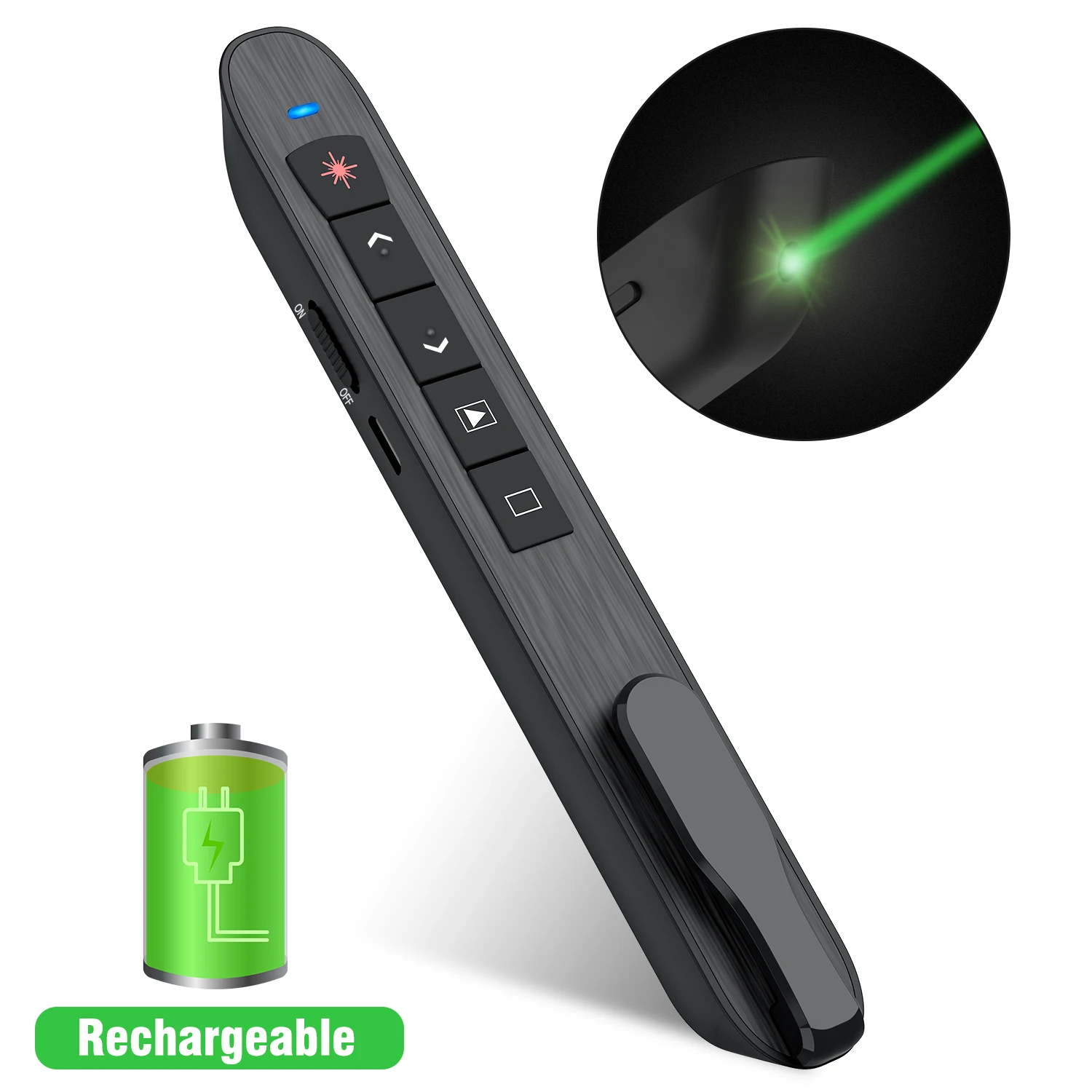 

Rechargeable RF 2.4GHz Wireless Presenter For Powerpoint Presentation Green Light Laser Pointer For PPT Presentation Clicker