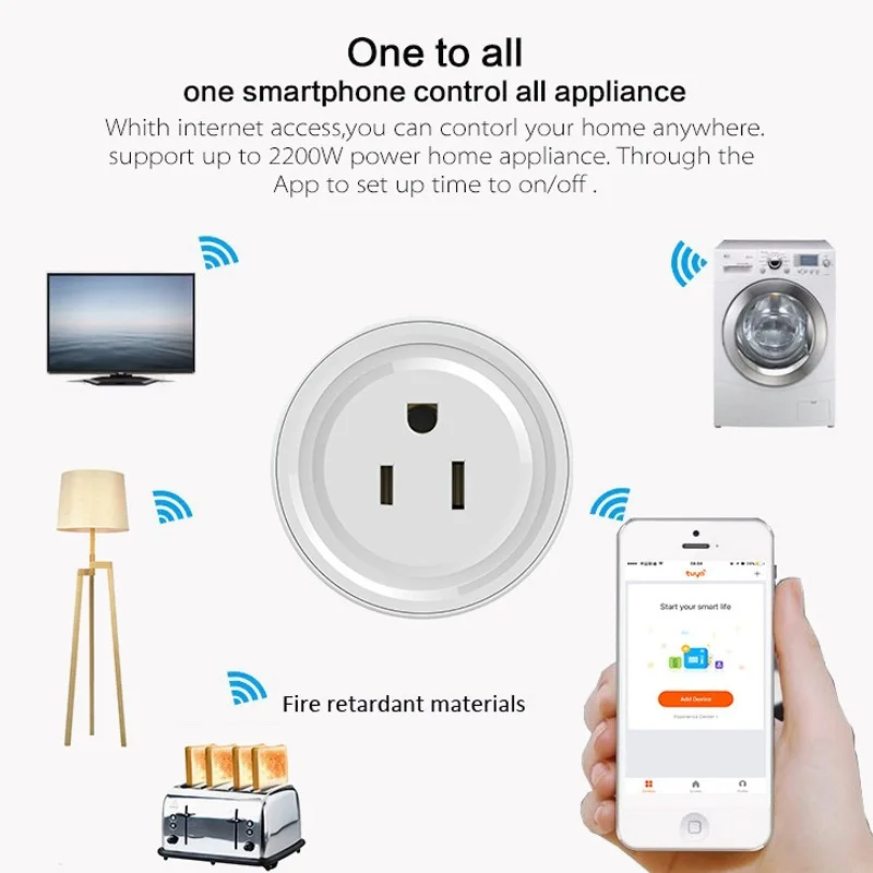 Wi Fi мини розетка круглой формы с дистанционным управлением 10 А работает Alexa и Google