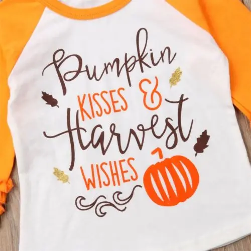 

Kids Clothes Baby Girls Clothes Cotton Tops T-Shirt Ruffle Sleeve Halloween Pumpkin Tee Casual Clothes